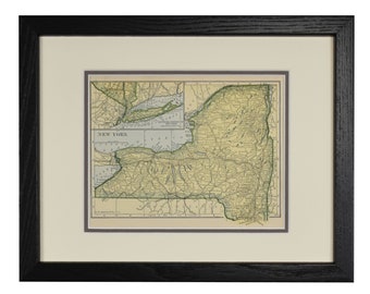 New York Map, Original Vintage New York Framed Map, 1920s, Old NY Map, Father’s Day Gift-Authentic Map