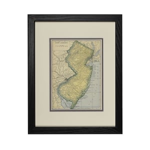 New Jersey Map, Original Vintage NJ Framed Map, Rustic Wall Decor, 1927 Authentic Map