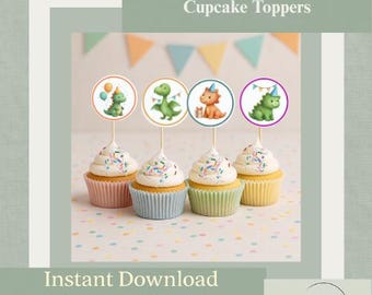 Printable Dinosaur Cupcake Toppers, Kids Birthday Party (Instant Download)