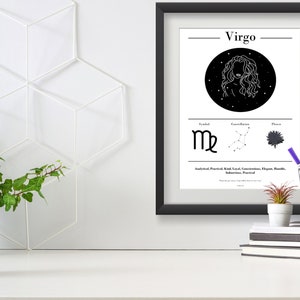 Virgo Zodiac Star sign print digital download, wall art birthday mothers day fathers day gift. August September   birthday