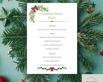 Elegant Christmas Menu Template – Printable Dinner Menu Card (Instant Download)