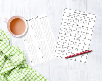Meal Plan and Shopping List. Simple black & white everyday lists