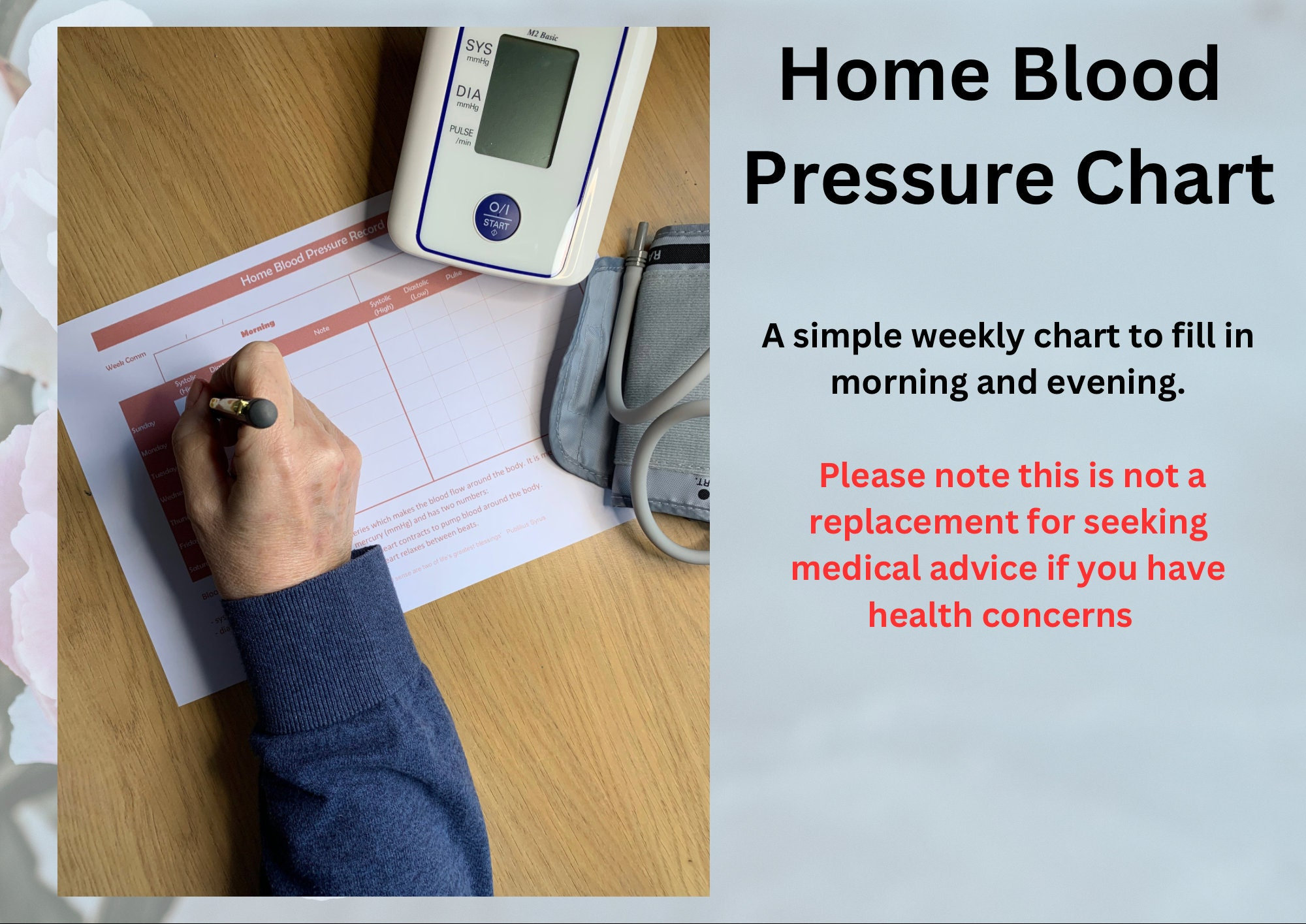 Blood Pressure Chart, Log, Medical Record, Daily Report, Digital Download, Print at Home, A4 PDF ...