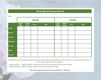 Blood Pressure Chart, Daily Medical Log (A4 PDF Digital Download)