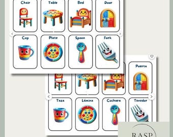 Bilingual Flashcards for Preschool, Spanish-English Digital Download, First Words Learning, Toddler Educational Pintable's, Instant Download