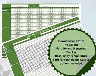 Fertility & Menstrual Cycle Tracker, A4 Printable (Digital Download)