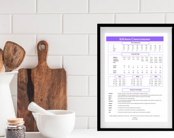 Lilac Kitchen Conversion Chart Printable, Baking Measurements (Digital Download)