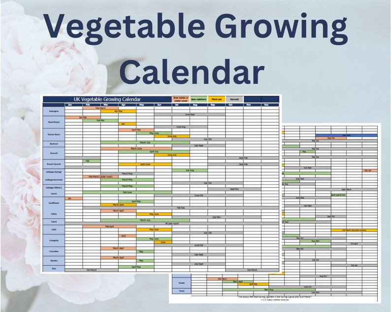 British Vegetable Growing Calendar Plus Blank Calendar, A4 Size