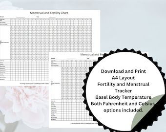 Fertility and Menstrual cycle record. Instant A4 Black & White download for you to monitor your daily temp and menstrual cycle.