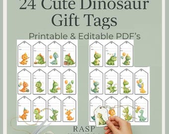 Printable Dinosaur Gift Tags | Editable Birthday & Party Favour Labels - Cute Kids Dino To/From Tags for Presents, Instant Download