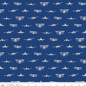 Navy Airplane Jersey Knit Fabric | Riley Blake | Planes | Aeroplane | Blue | Childrens Fabric | Baby