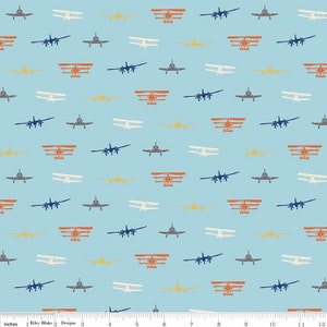 Blue Airplane Jersey Knit Fabric | Riley Blake | Planes | Airplanes | Blue | Baby bibs | Childrens clothing