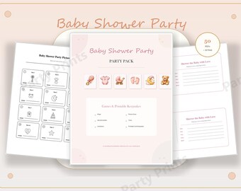 Pacchetto di giochi stampabili per baby shower - Quattro opzioni di stampa / Bingo, quiz, indizi visivi e ricordi / Download immediato