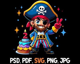 Pirate 2 Year Old Birthday Party svg png pdf psd jpg File Types Cake Home Commercial or Print on Demand Use Clipart