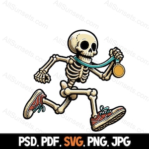 Skelett Jogging svg png pdf psd jpg Dateitypen Halloween Racing 5k 10k Half Marathon Runner Walker Kommerzielle Nutzung für Print on Demand
