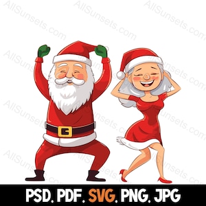 Père Noël et Mme Claus dansant Noël Clipart svg png pdf psd jpg Types de fichiers Utilisation commerciale pour l’impression à la demande