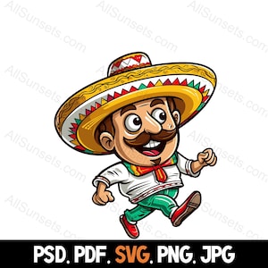 Man Wearing Sombrero Character svg png pdf psd jpg File Types Mexican Fiesta Cinco De Mayo Spanish Senior Commercial Use