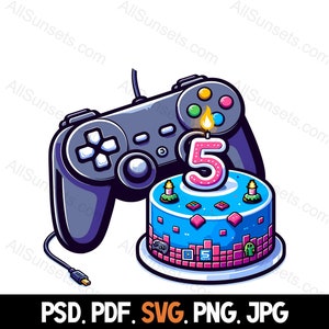Controlador de videogame Festa de bolo de aniversário de 5 anos svg png pdf psd jpg Tipos de arquivo Casa Comercial ou impressão sob demanda Uso Clipart