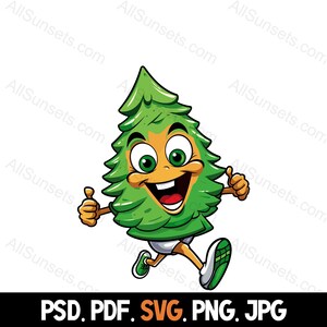 Schattig kerstboom joggen karakter SVG PNG PDF PSD jpg bestandstypen hardlopen wandelen Racing 5k 10k marathon commercieel gebruik