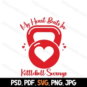 My Heart Beats In Kettlebell Swings svg png pdf psd jpg-bestanden Valentijnsdag fitnessoefening voor commercieel gebruik of Print on Demand Clipart