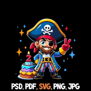 Pirat 2 Jahre Geburtstag Geburtstagsfeier svg png pdf psd jpg Dateitypen Kuchen Home kommerzielle oder Print on Demand verwenden Clipart