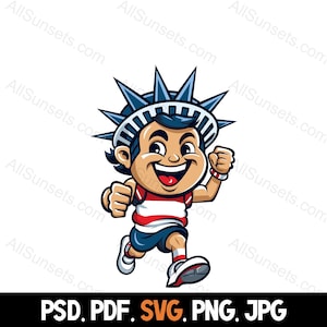 Estátua da Liberdade Jogging svg png pdf psd jpg Tipos de arquivo Liberdade ou 4 de julho 5k 10k Meia Maratona Corrida Corrida Caminhada Comercial Clipart