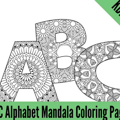 KDP Alphabet Mandalas Coloring Pages Sheets PDF ABC Letters | Etsy