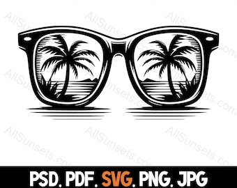 Sunglasses Palm Tree Island Silhouette svg png jpg pdf psd Vector File Types for Home or Commercial Use including Print on Demand