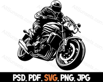 Sport Motorcycle Bike Rider Silhouette svg png psd jpg pdf File Types Motor Bike Vector Commercial Use for Print on Demand
