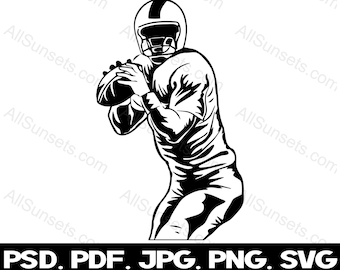 Fußball Spieler svg männlich Quarterback png jpg pdf psd Dateitypen Passing Vektor Silhouette Kommerzielle Nutzung Print On Demand Grafik Clipart