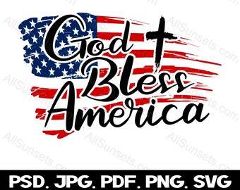 Religieuze Amerikaanse SVG God zegene Amerika Clipart Patriottische USA vlag PNG commercieel gebruik Print On Demand afbeelding