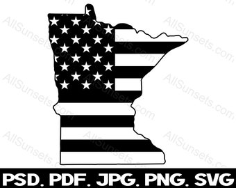 Minnesota State Shape American Flag svg png jpg pdf psd File Types Patriotic Clipart USA Commercial Use Print On Demand Graphic