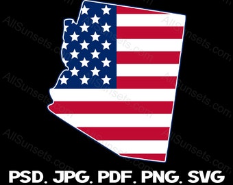 Arizona State Form Amerikanische Flagge svg png jpg pdf psd Dateitypen Patriotisch Clipart USA Kommerzielle Nutzung Print On Demand Grafik
