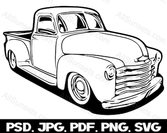 Classic 1950s Pickup Truck SVG Vehicle Vintage 50's Antique Vector Graphic Clipart png psd jpg pdf File Type Commercial Print On Demand Use