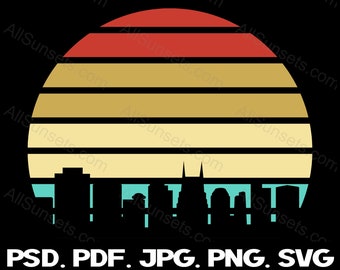Nashville Tennessee Skyline Retro Vintage Sunset svg png jpg pdf psd File Types Cutout Cityscape Print on Demand Graphics Clipart
