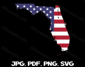 Florida Shape American Flag PNG SVG Patriotic Clipart USA State Shapes Commercial Use Print On Demand Graphic