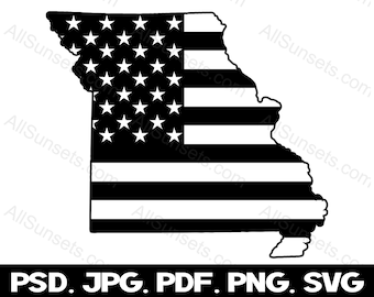 Missouri State Shape American Flag svg png jpg psd pdf File Types Patriotic Clipart USA State Shapes Commercial Use Print On Demand Graphic
