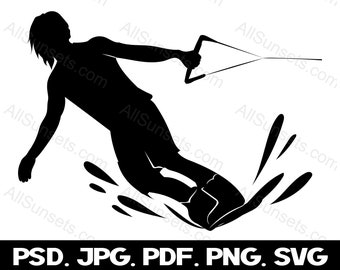 Wakeboarding Silhouette Clipart svg png jpg psd pdf eps File Types Transparent Commercial Use Print on Demand Graphics
