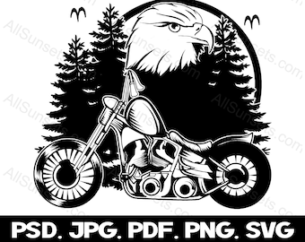 Motorcycle Forest Moon Eagle svg png jpg psd pdf Vector File Formats Biker Graphics Print on Demand Commercial Use Clip Art