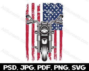American Flag Motorcycle svg png jpg psd pdf File Types Patriotic USA Biker Design Commercial Use Transparent Graphic Clipart