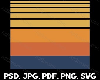 Rectangle Retro Vintage Sunset Stripes PNG Clip Art Sun Instant Download Template Commercial License Graphic