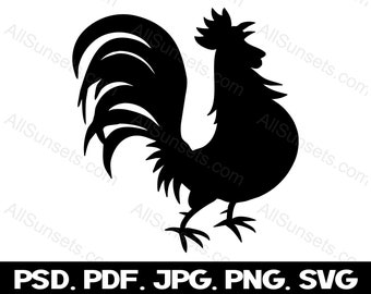 Rooster Chicken Silhouette Clipart svg png jpg psd pdf eps File Types Commercial Use Print on Demand Graphics Original Hand Drawn