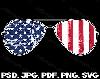 American Flag Sunglasses Aviator Rim PNG und SVG Datei Patriotic 4. Juli USA Kommerzielle Nutzung Transparent Clipart
