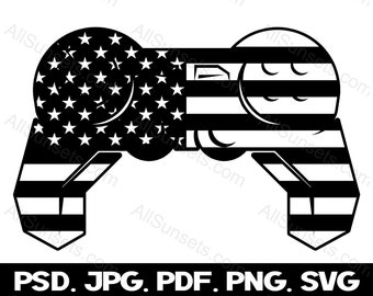 Video Game Controller American Flag PNG SVG Patriotic Clipart USA Gaming Commercial Use Print On Demand Graphic