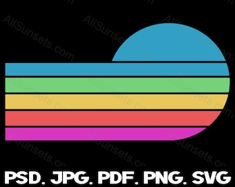 Frühling Streifen Kreis Retro Sonnenuntergang svg png jpg pdf psd Dateitypen Clipart Print on Demand Kommerzielle Nutzung Grafiken