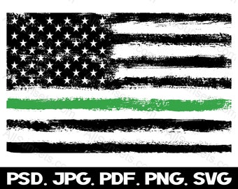 American Flag Green Line svg png jpg pdf psd File Types Border Patrol Agents EMS EMT Memorial Grunge USA Commercial Use Graphic Clipart