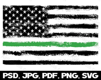 Amerikaanse vlag groene lijn svg png jpg pdf psd Bestandstypen Border Patrol Agents EMS EMT Memorial Grunge USA Commercieel gebruik Grafische Clipart