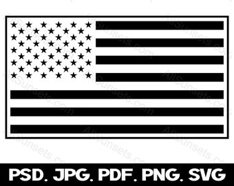 American Flag SVG Single Color With Border Vector Graphics USA Flag Patriotic Clipart png eps svg jpg psd File Types Commercial Use