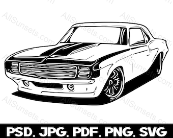 1960's Classic Muscle Car SVG Vintage 60's Vehicle Antique Vector Pony Car Graphics Clipart png psd jpg pdf File Types