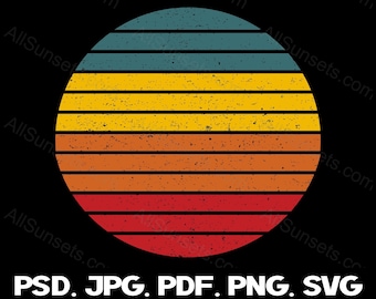 Grunge Retro Vintage zonsondergang SVG png jpg pdf psd bestandstypen clipart zon 4 kleurenpalet Instant Download sjabloon commerciële licentie afbeelding